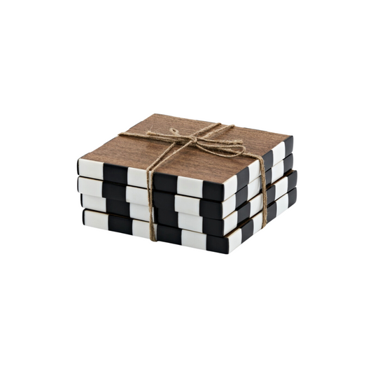 Checker Wood Coasters - Set of 4