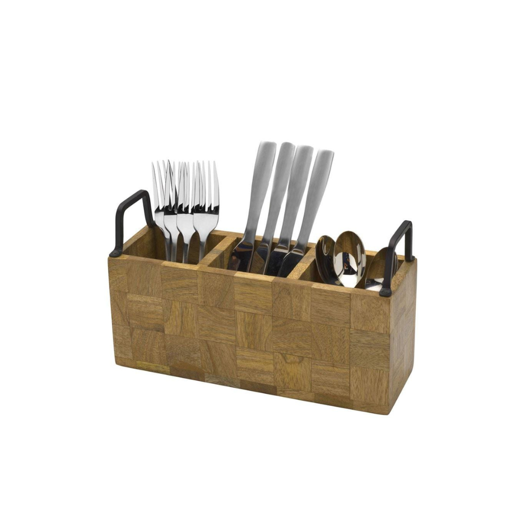 Avery Checkered Flatware Wood Caddy