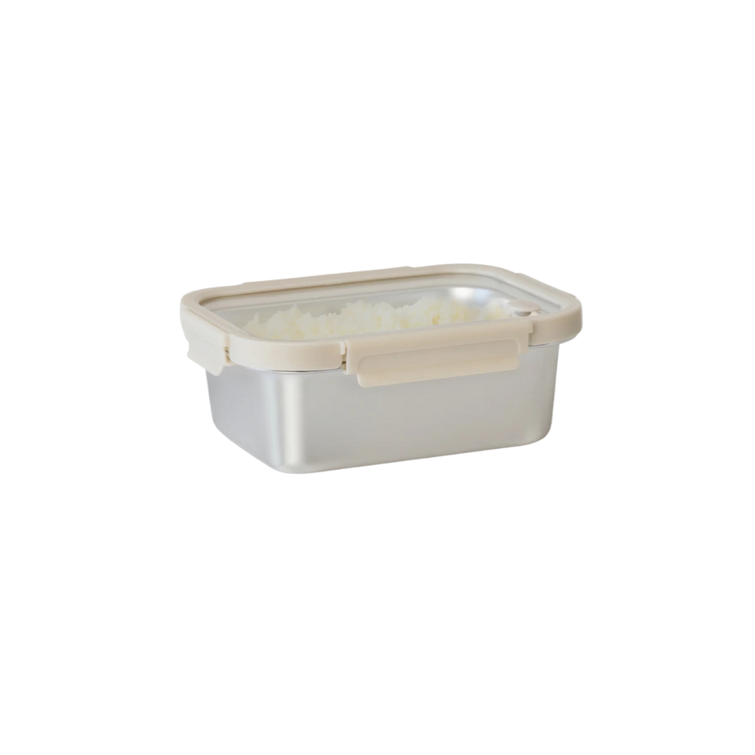 Vanilla Rect. Microwave Safe S/S Container With Vented Glass Lid -41oz