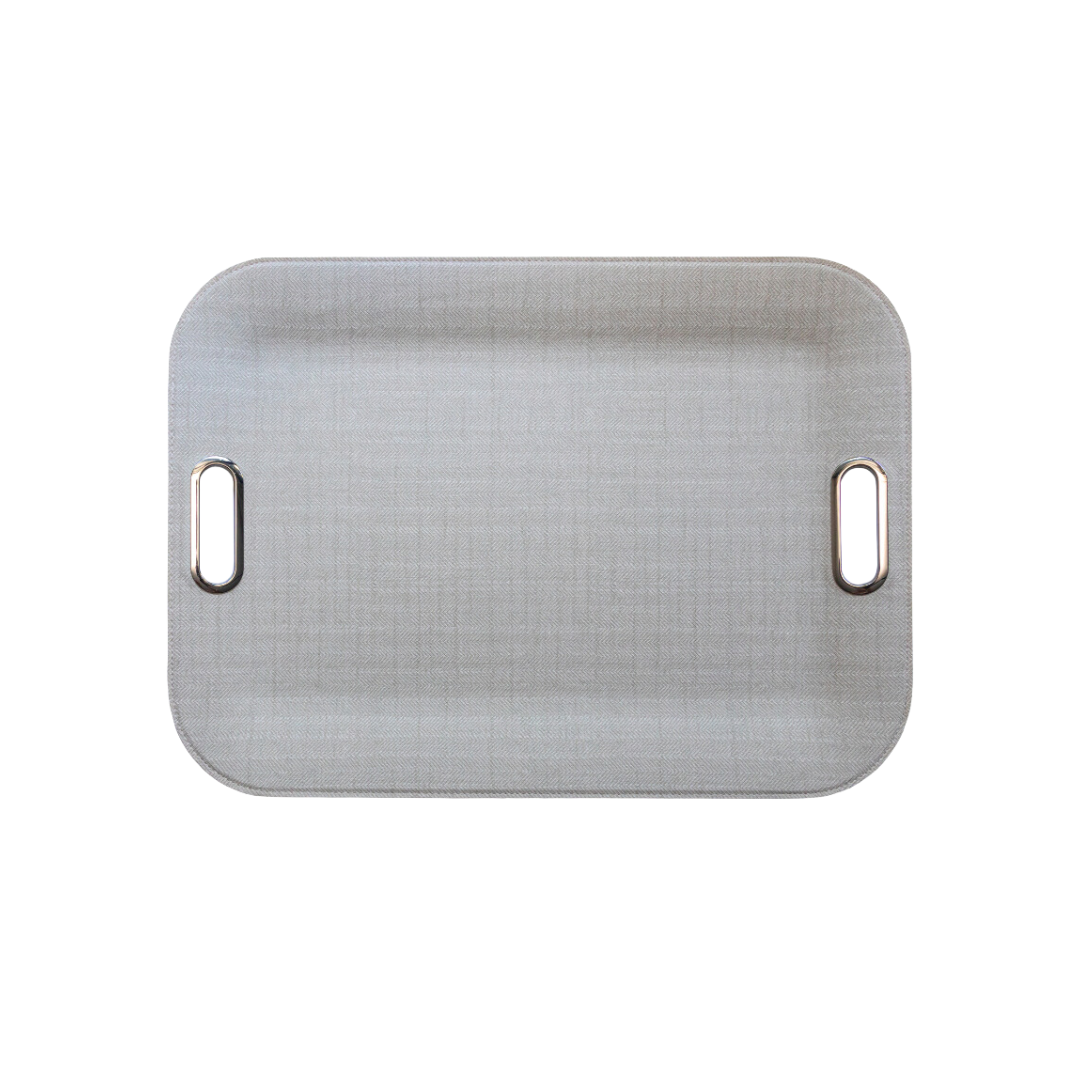 Large Serving Tray with Metal Handles - Demin White