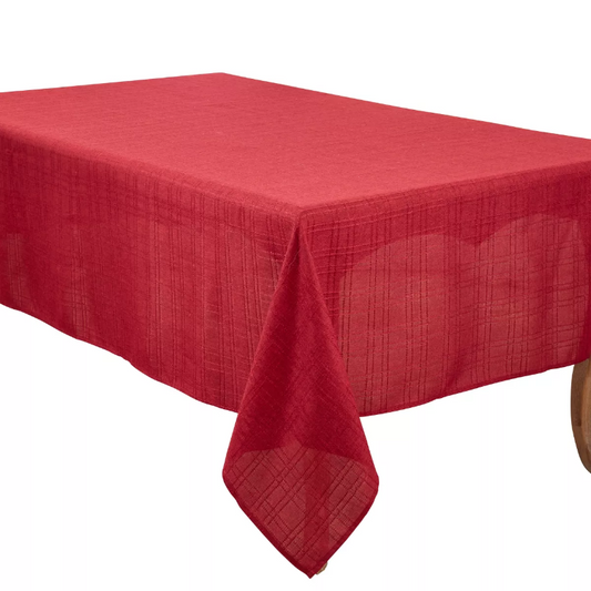 Stitched Plaid Tablecloth Burgundy 65" x120"