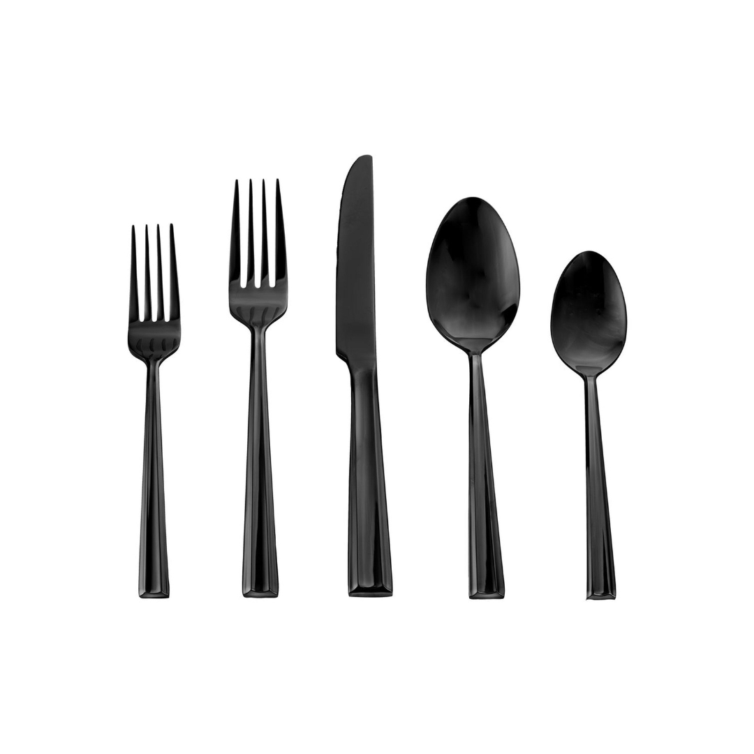 Plait Mirrored Black 18/0 Stainless Steel 20 Piece Flatware Set, Service For 4