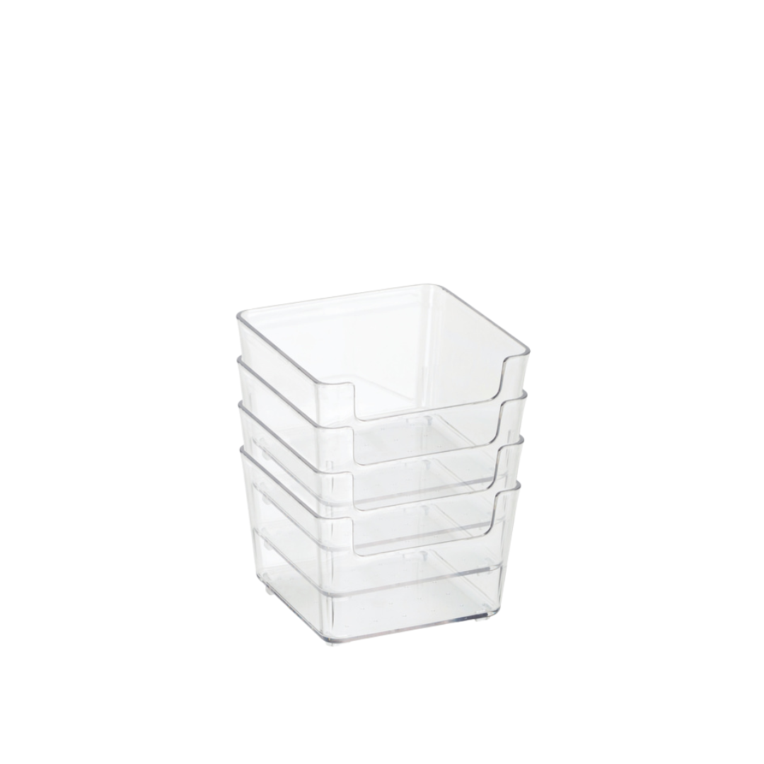 N&T 4pk Small Square Storage Bins 60Gg PET Clear