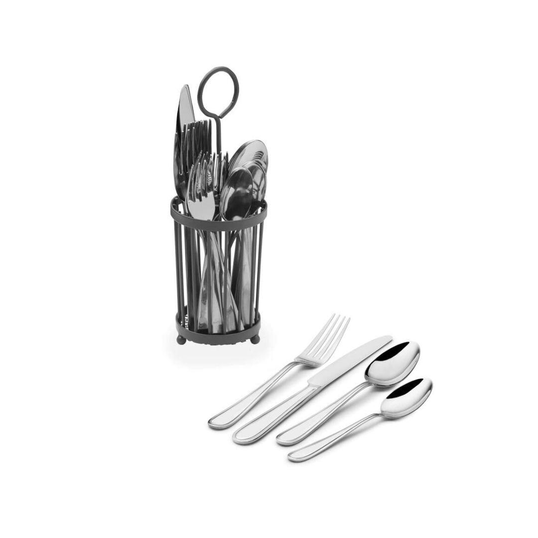 Pfaltzgraff 16pc Westfield Flatware Set with Caddy: 18/0 Stainless Steel