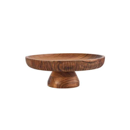 Caleb Acacia Wood Footed Serve Platter Cake Stand