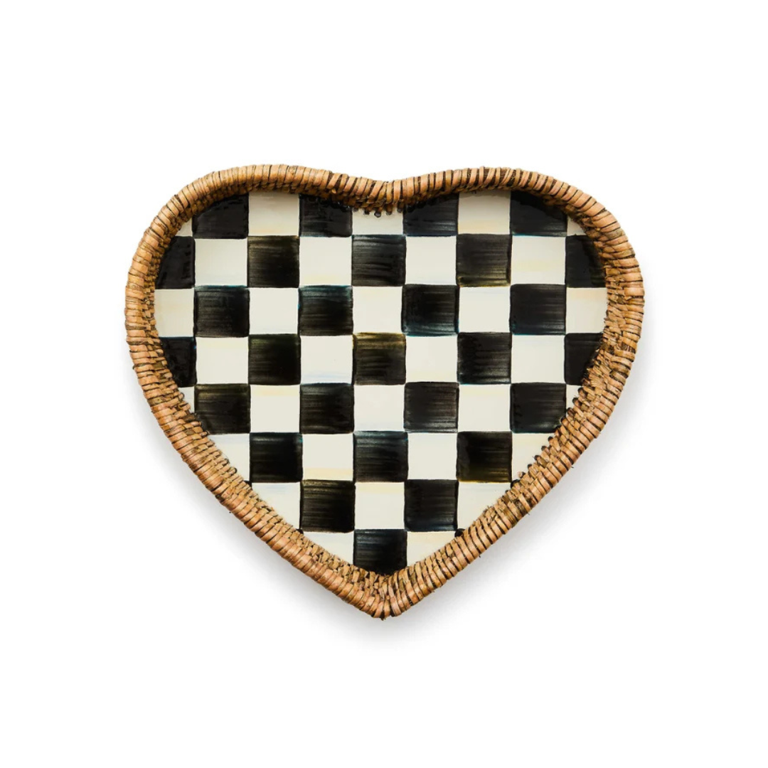 Courtly Check Enamel &amp Rattan Heart Tray