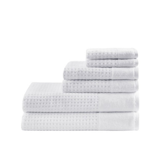 Spa Waffle Cotton Jacquard Antimicrobial Bath Towel 6 Piece Set - White