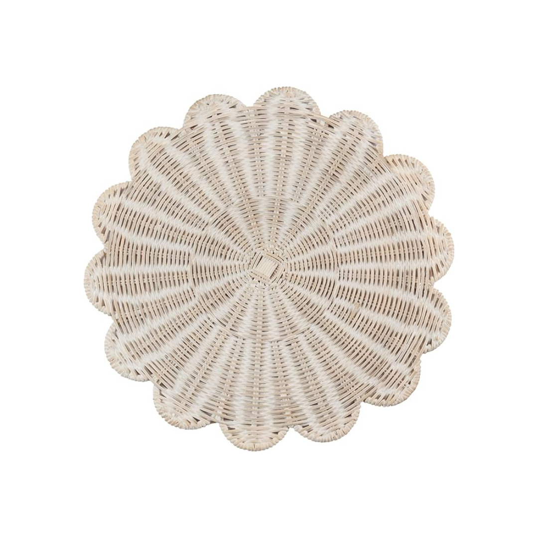 Scalloped Rattan Placemat White Set Of 4