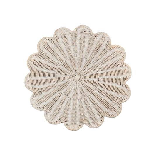 Scalloped Rattan Placemat White Set Of 4