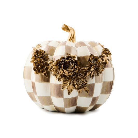 Mocha Check Floral Garland Pumpkin
