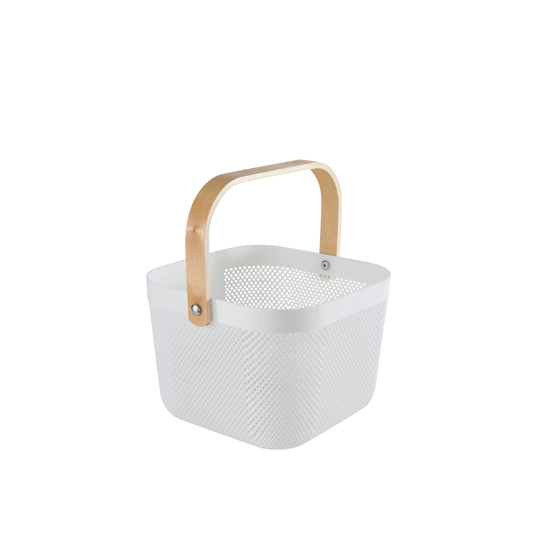 N&T Plexus Mesh Storage Basket White With Wooden Handle 9L