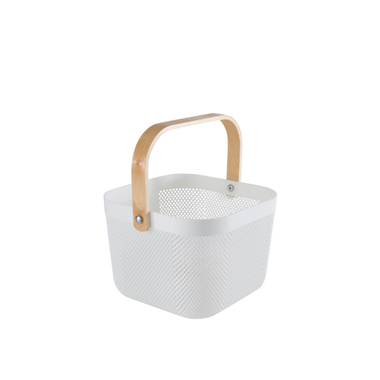 N&T Plexus Mesh Storage Basket White With Wooden Handle 9L