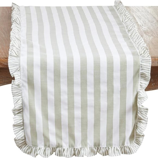 Striped Ruffle Runner 16X72 Green