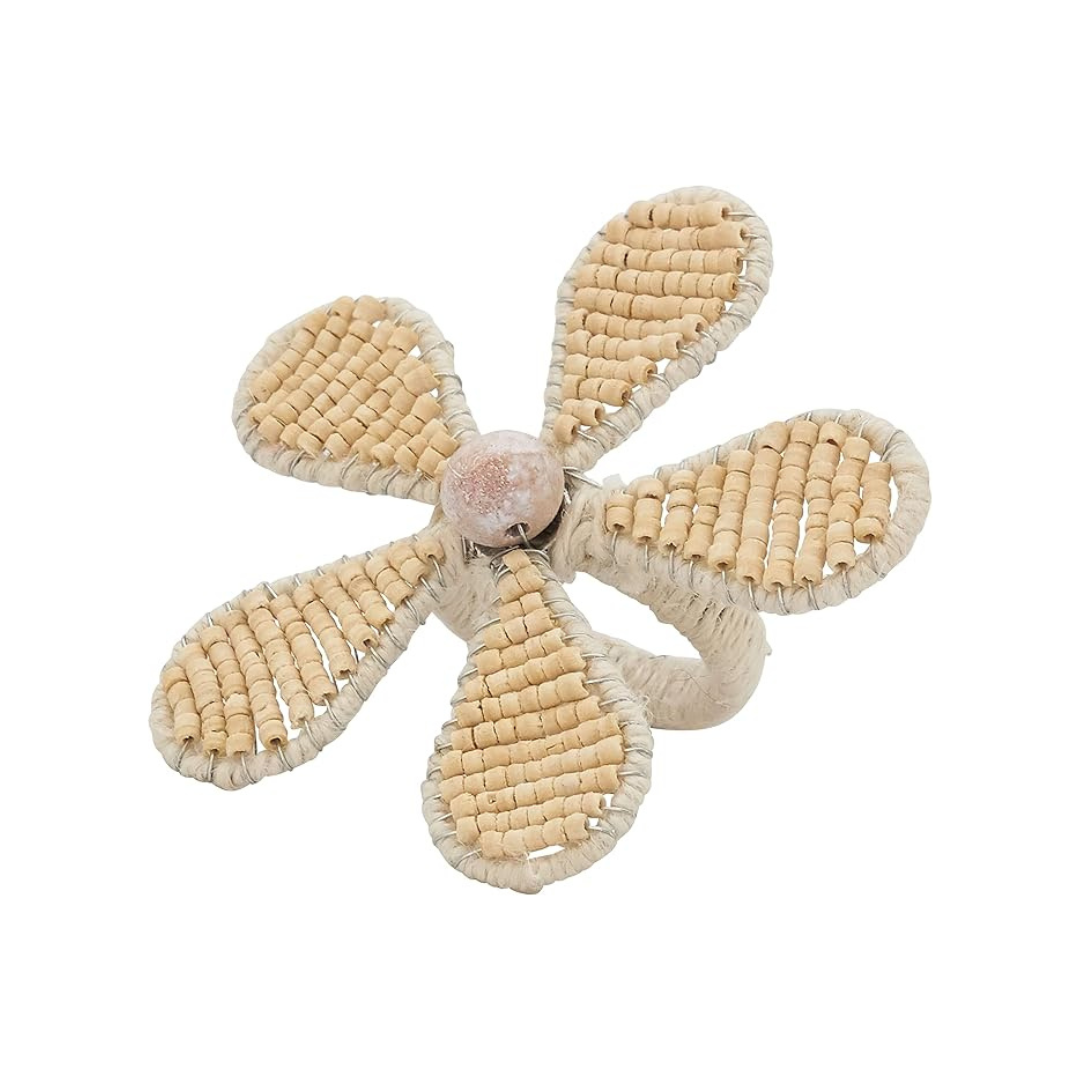 Beaded Flower Napkin Ring Set Of 4