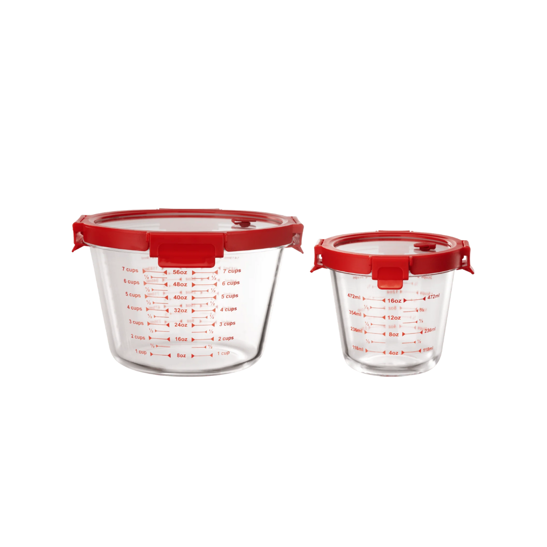 Glass Measuring Cup Set with Secure Snap Lids - 2 pc Set