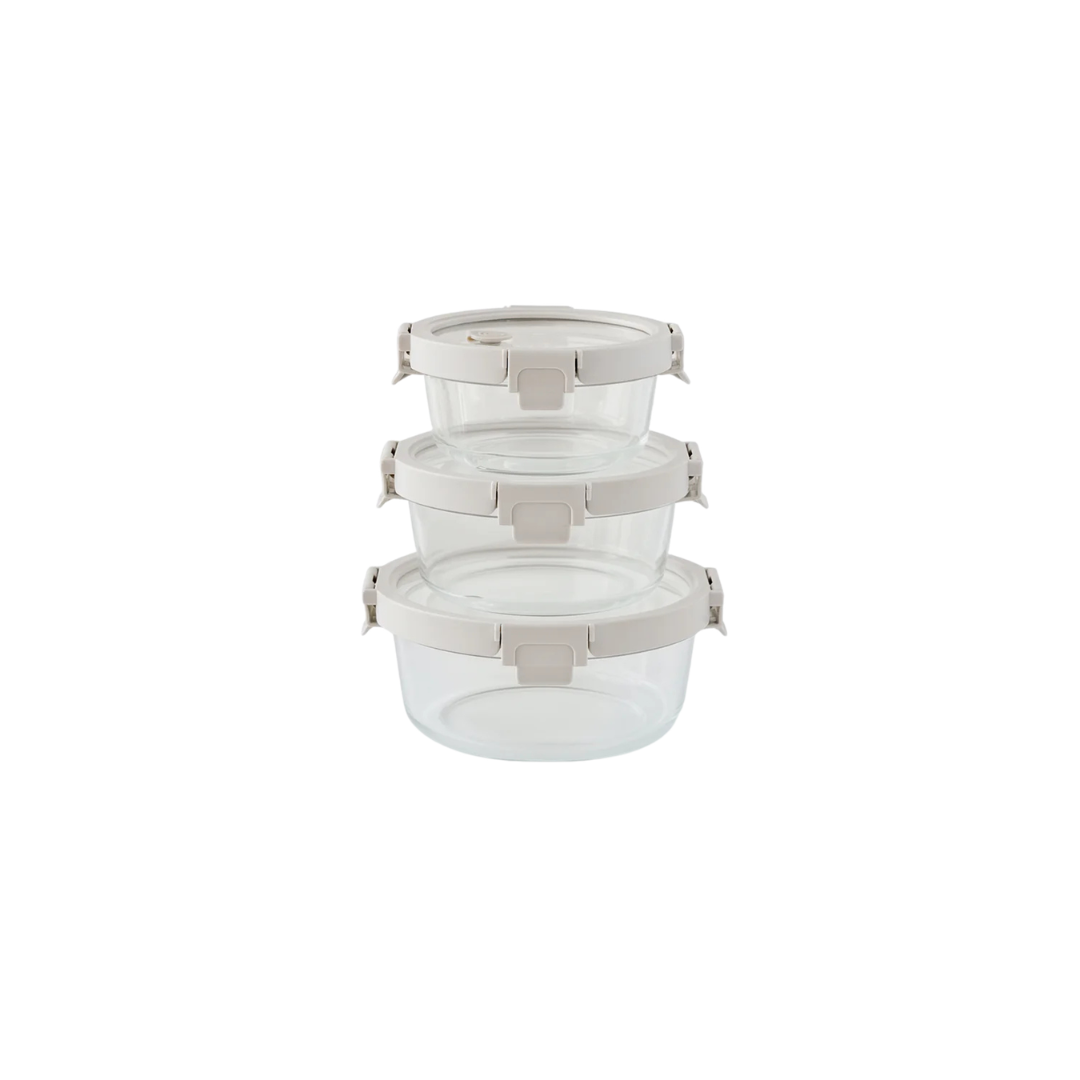 3-pc Round Glass Container Set With Glass Lid