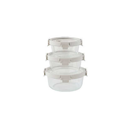 3-pc Round Glass Container Set With Glass Lid