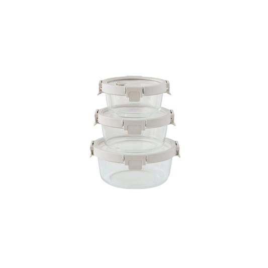 3-pc Round Glass Container Set With Glass Lid