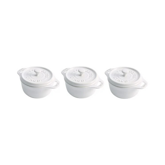 Staub Ceramic Mini Round Cocotte Set of 3 - White