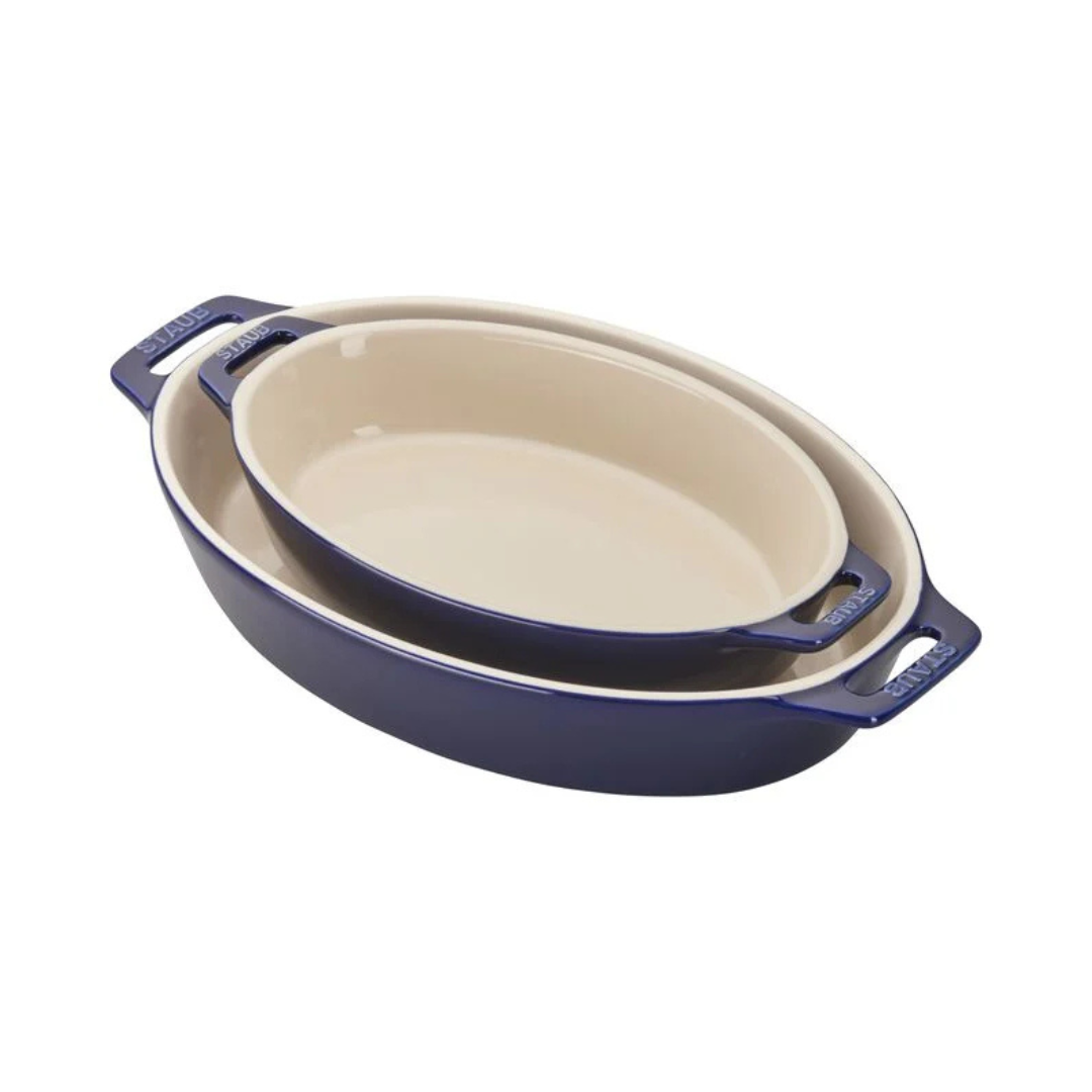 Staub Ceramic Oval Baking Dish 2 Piece Set - Dark Blue