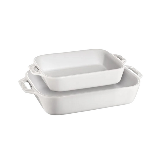 Staub Ceramic Rectangular Baking Dish 2 Piece Set - White