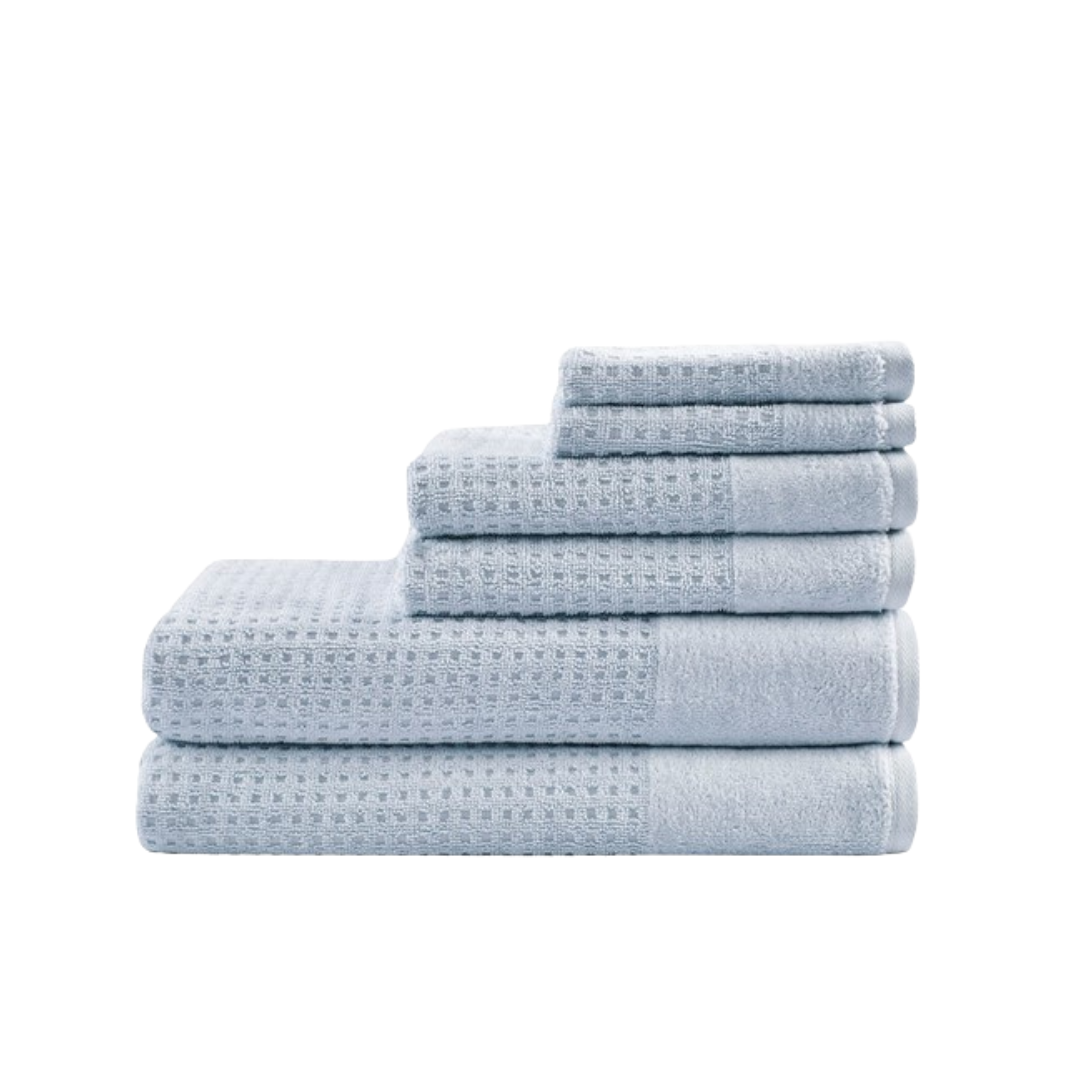 Spa Waffle Cotton Jacquard Antimicrobial Bath Towel 6 Piece Set - Blue