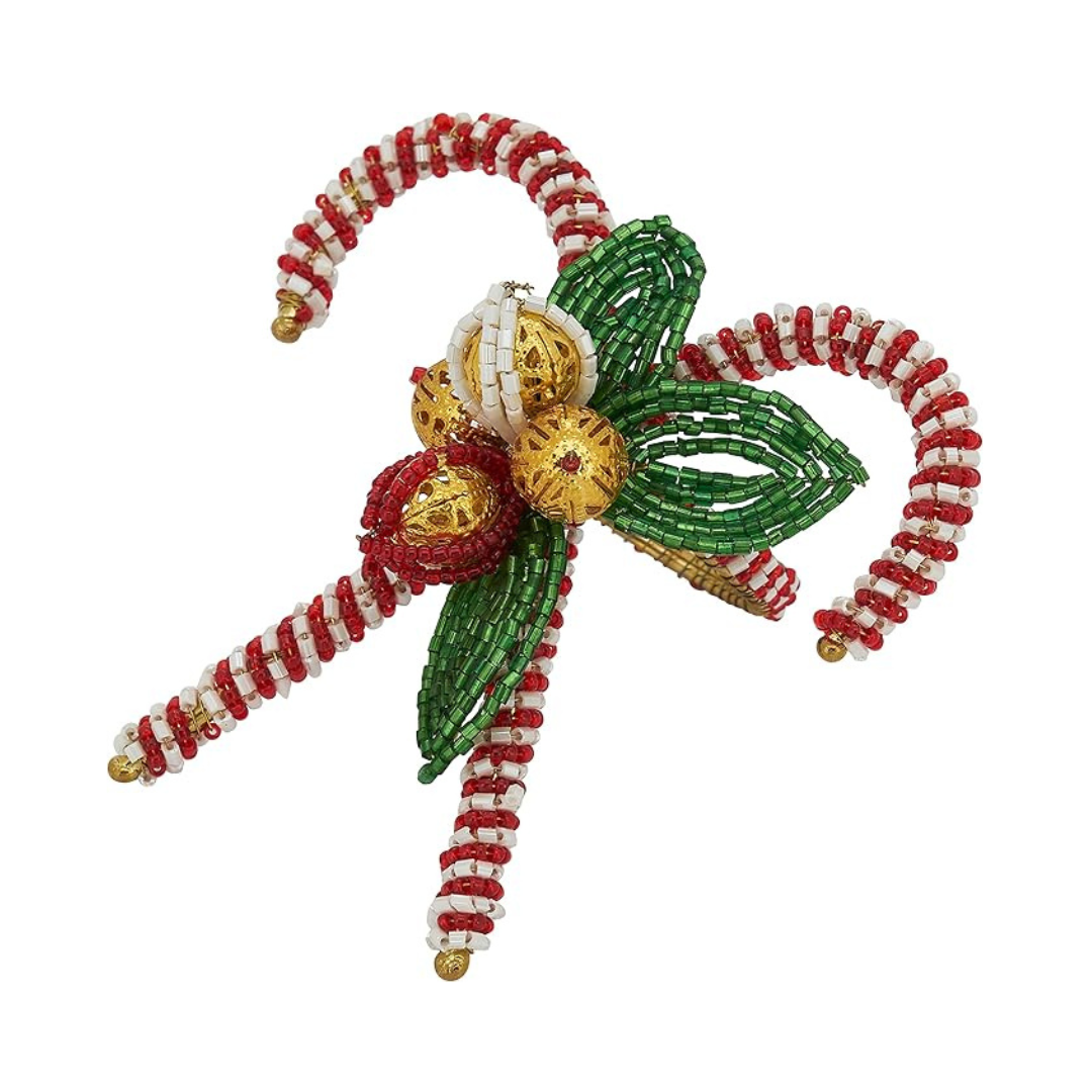 Candy Cane Napkin Ring Red/White Set Of 4