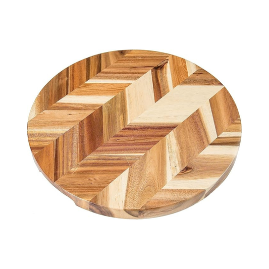 Acacia Herringbone Round Board with Inset Handles