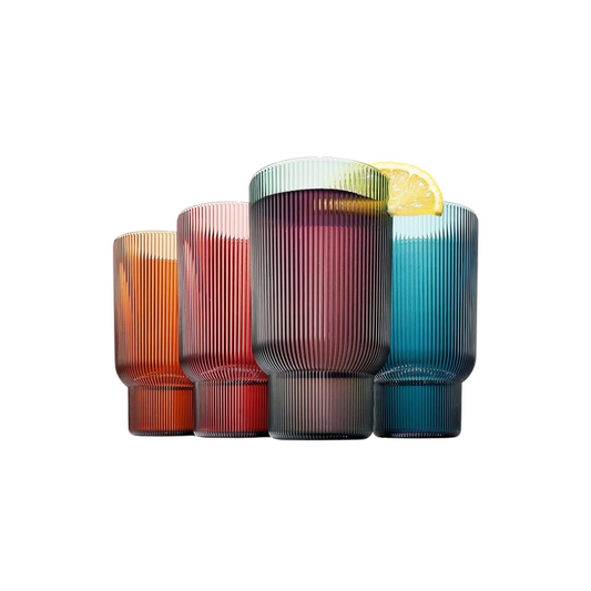 Set of 4 Muted Acrylic Ribbed Highball Drinking Glasses