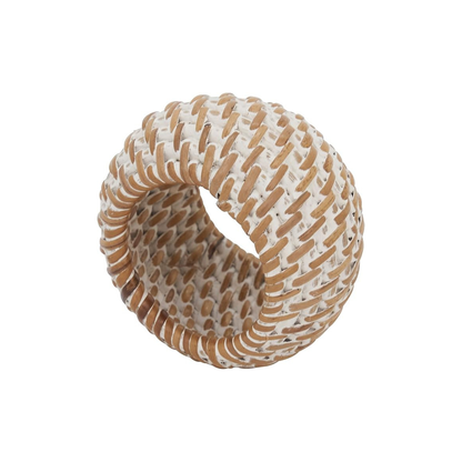 Woven Rattan Napkin Ring 2.4" White Set Of 4