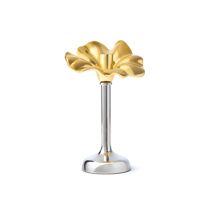 Blossom Platinum & Gold Tapered Candle Holder 10"