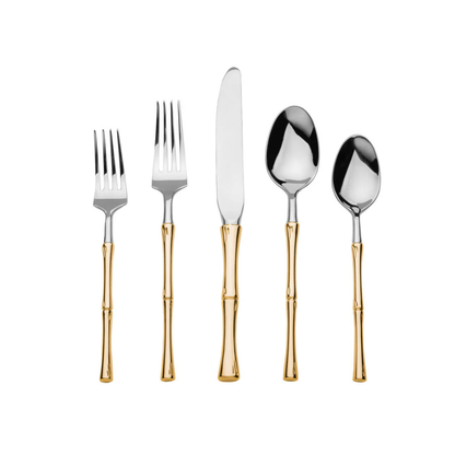 Rattan Mirrored Accented Gold 18/10 Stainless Steel 20 Piece