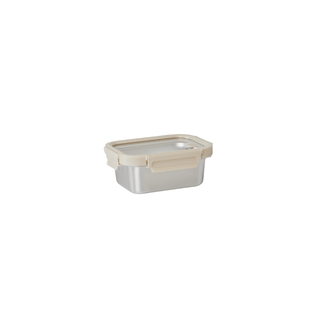 Vanilla Rect. Microwave Safe S/S Container With Vented Glass Lid - 27oz