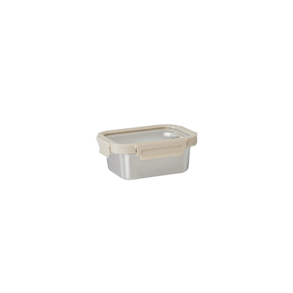 Vanilla Rect. Microwave Safe S/S Container With Vented Glass Lid - 27oz