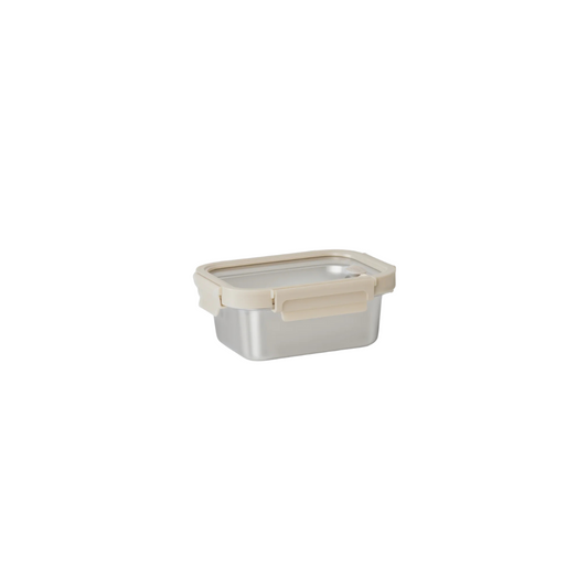 Vanilla Rect. Microwave Safe S/S Container With Vented Glass Lid - 27oz