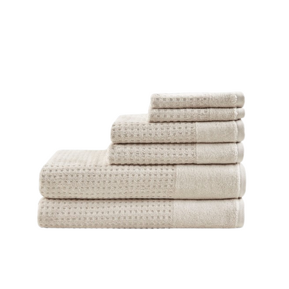 Spa Waffle Cotton Jacquard Antimicrobial Bath Towel 6 Piece Set - Natural