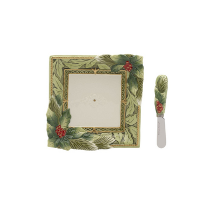 Holiday Home Green Appetizer Plate and Spreader Set