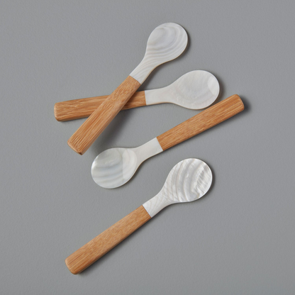 Medium Shell & Bamboo Spoons, Set of 4