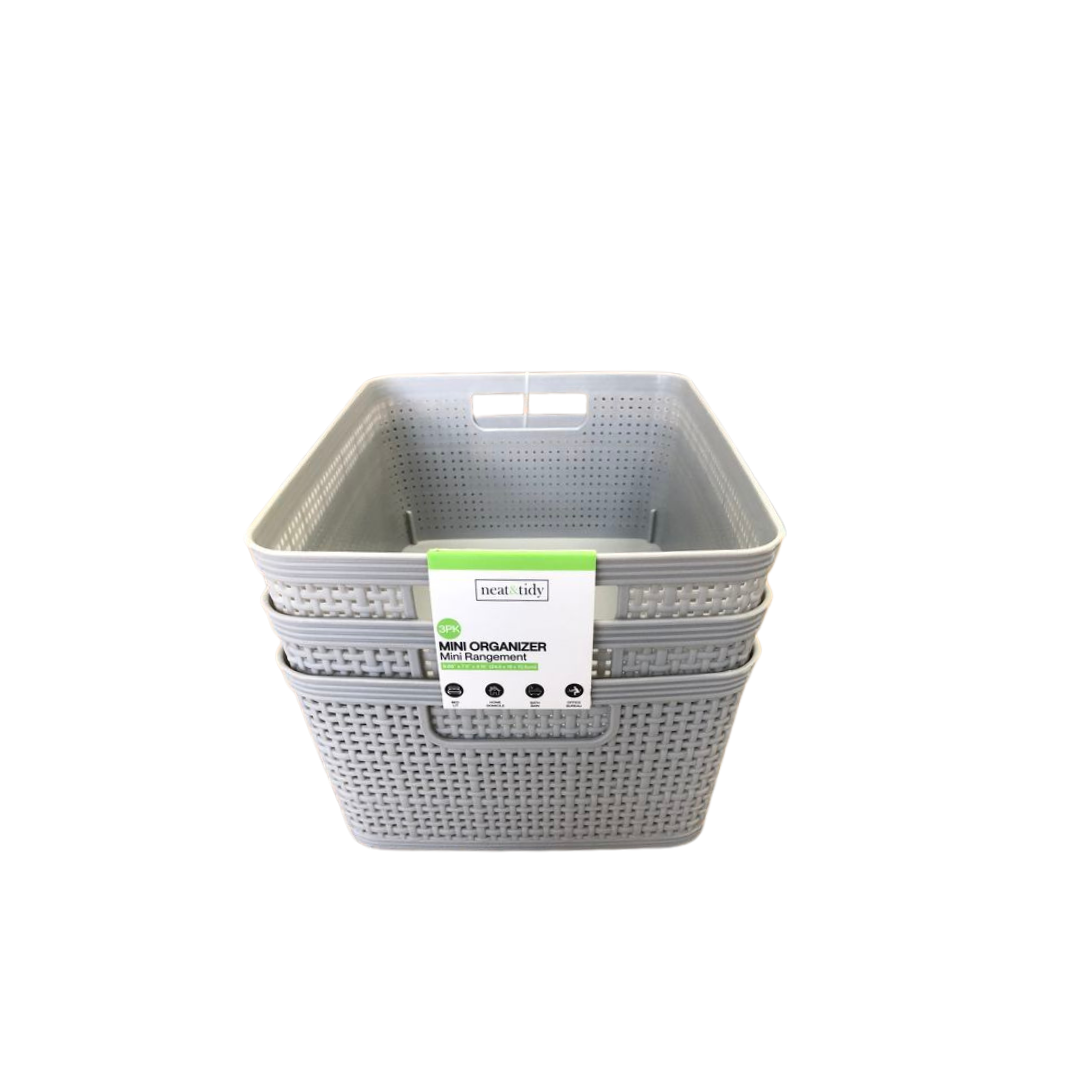 N&T 3pc Weave Storage Basket Set Plastic Grey