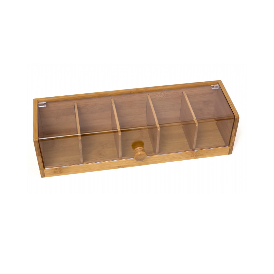 Bamboo 5-Section Tea Box with Acrylic Cover