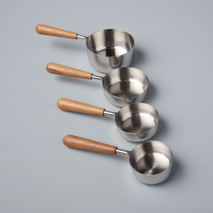 Teak & Stainless Measuring Cups, Set of 4