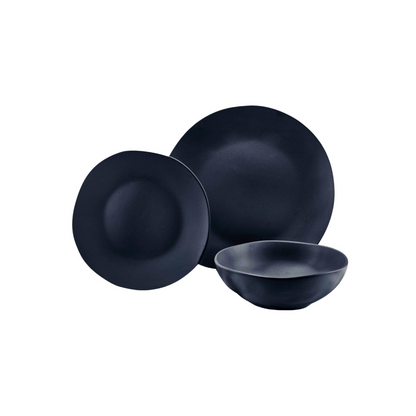 Aspero Black Stoneware 12 Piece Dinnerware Set, Service For 4