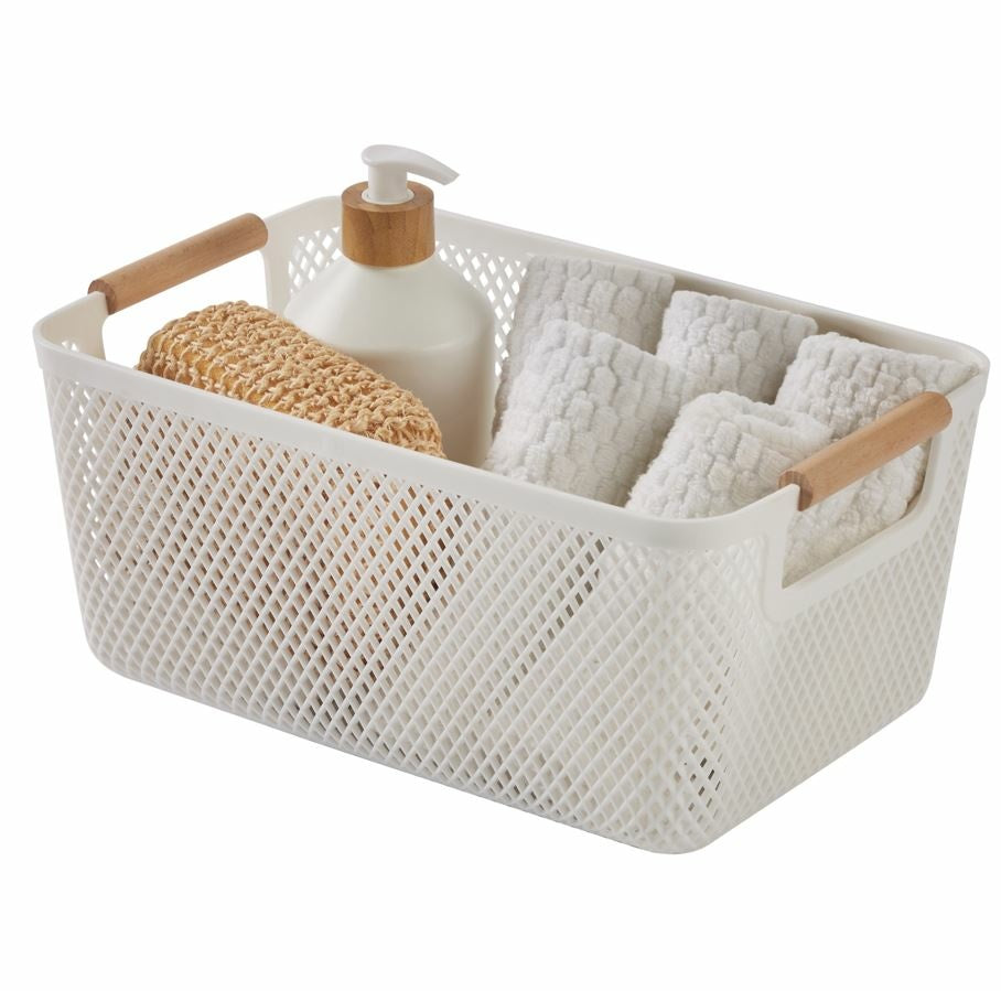 N&T Malla PP Basket with Wooden Handle White Medium