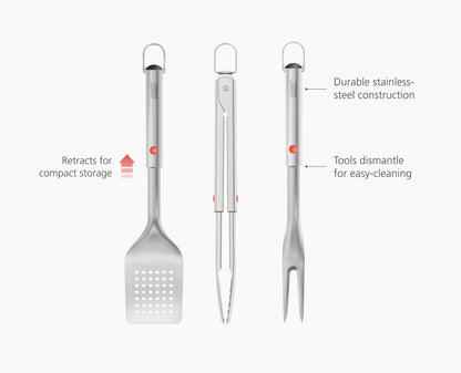 GrillOut™ 3-Piece Stainless-Steel BBQ Turner, Tongs & Fork Set