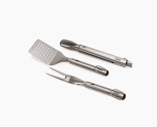 GrillOut™ 3-Piece Stainless-Steel BBQ Turner, Tongs & Fork Set