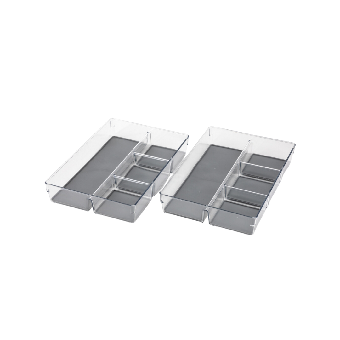 Set of 2 Non-Skid 4-Section Multipurpose Organizers - Pewter