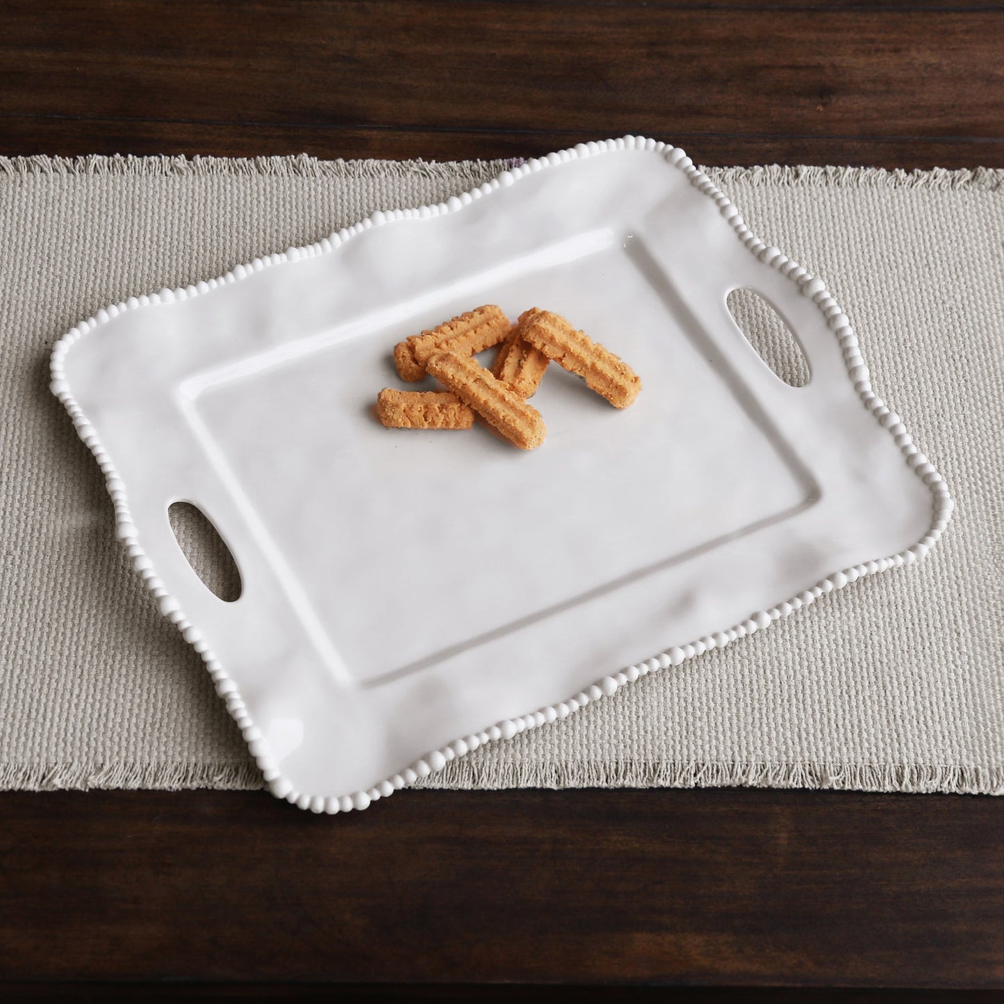 VIDA Alegria Rectangular Tray with Handles White