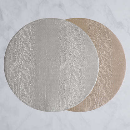VIDA Croc Reversible 16" Round Placemats Set of 4 (Silver and Gold)