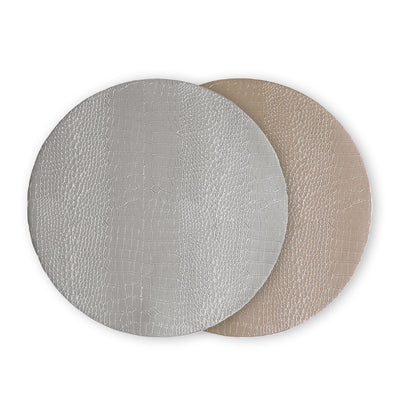VIDA Croc Reversible 16" Round Placemats Set of 4 (Silver and Gold)