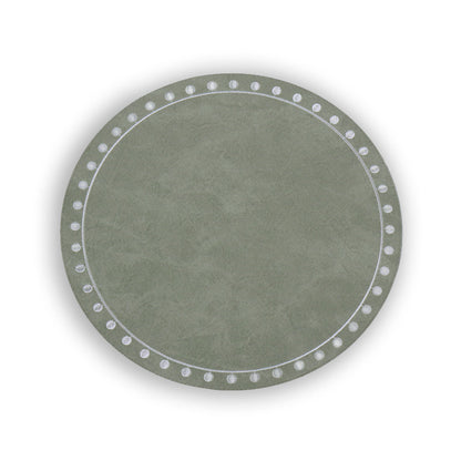 VIDA Round Embroidered Dots 15.5" Round Placemats Set of 4 (Green and White)